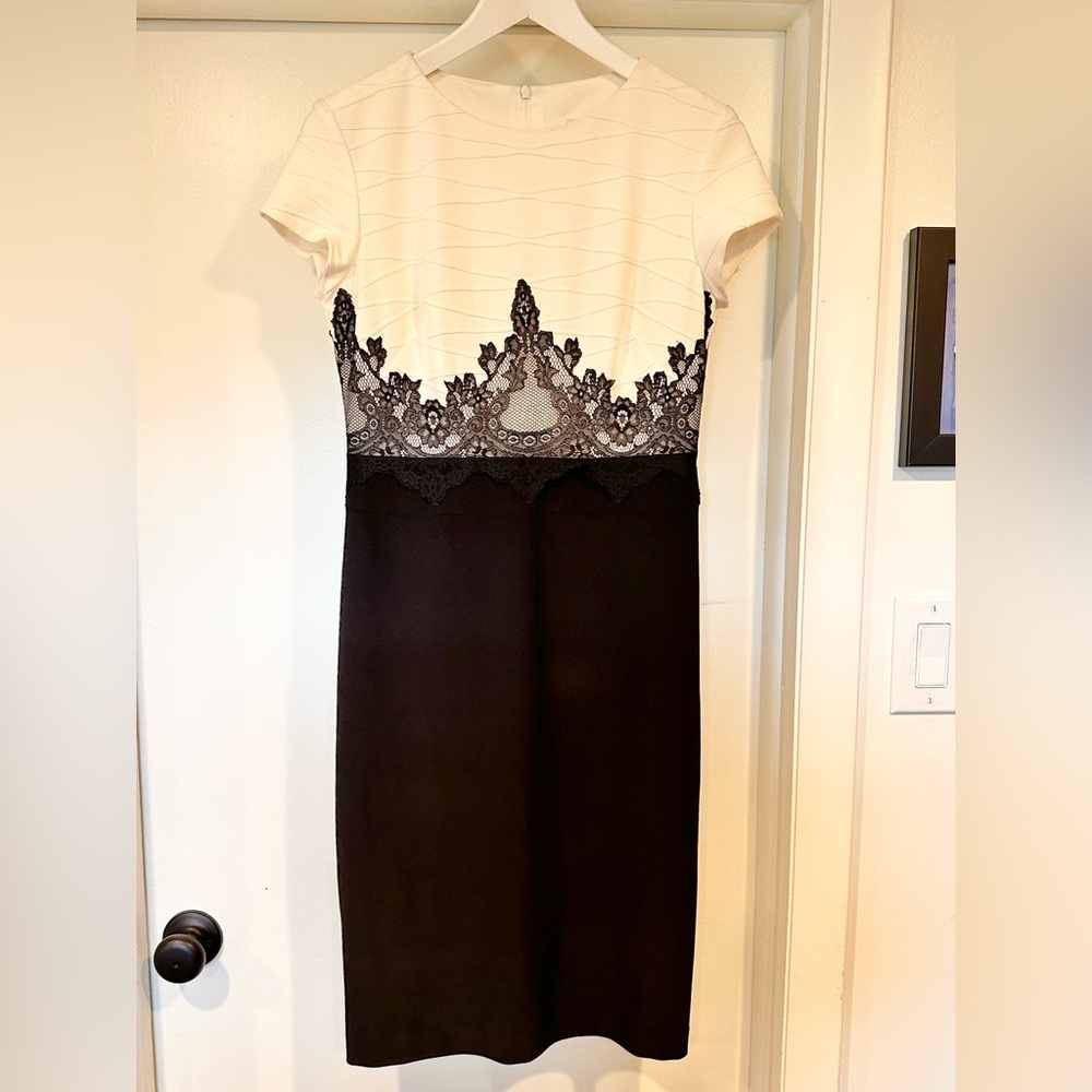 Joseph Ribkoff Dress Black White Stretch lace Size US 6
